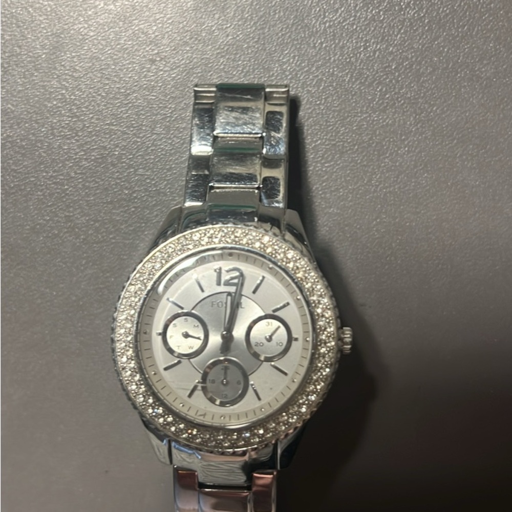 Fossil Silver Watch with Crystal Accents